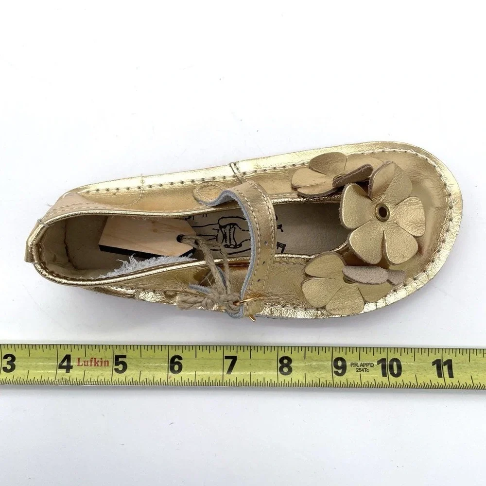 Bear Feet Kids Flower Mary Jane Gold Metallic Leather Shoes Size 10 DSWB USA